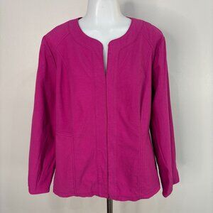 Chico's‎ Jacket 2 Women's Large Pink Hook & Eye Cotton Blend Stretch